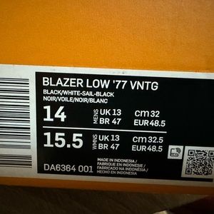 Blazer Low ‘77 VNTG Black / White Size 14 M